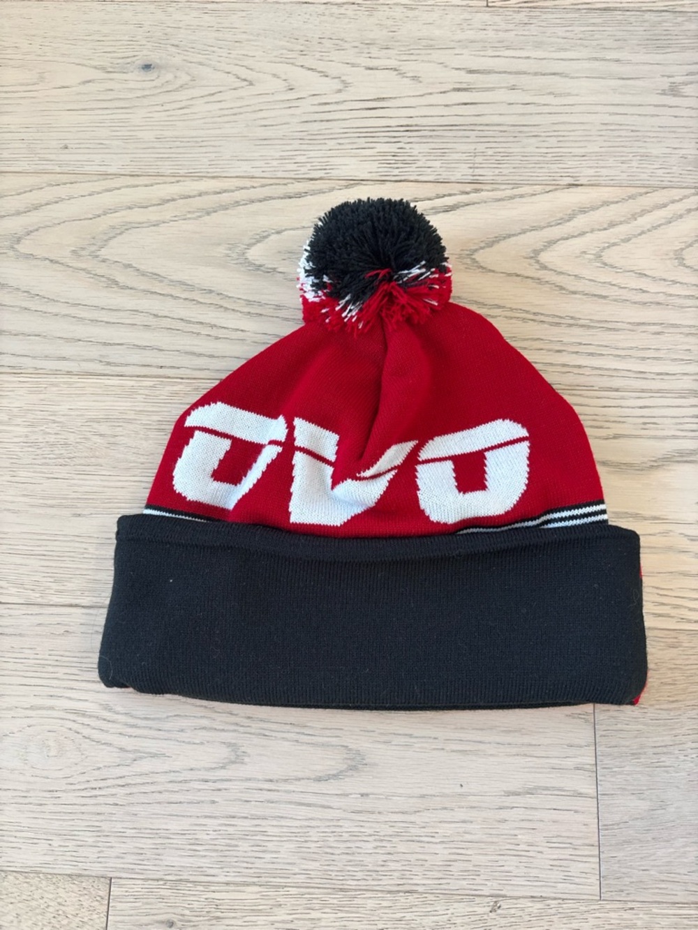 OVO Red and Black Kids Pom Knit Beanie